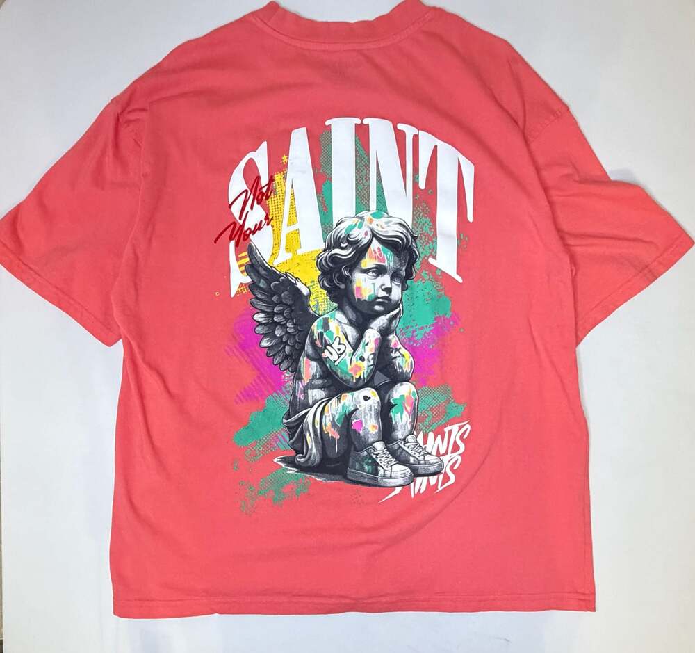 GSTR 'Not Your Saint' Angel Graphic T-Shirt in Red - Picture 5 of 6